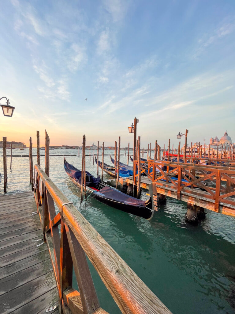 Gondolas in Venice, Italy at Sunset