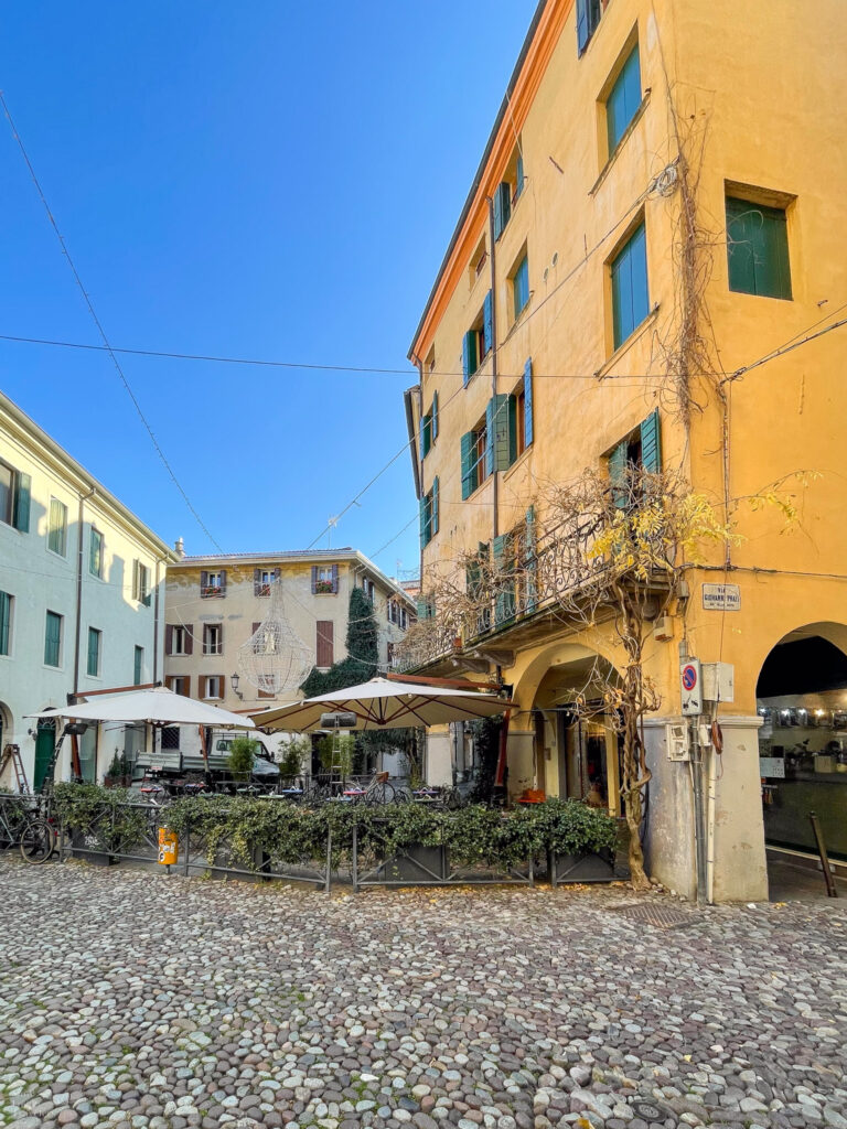 Bright colored buildings in Pauda, Italy